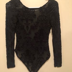 Black mesh/velour bodysuit